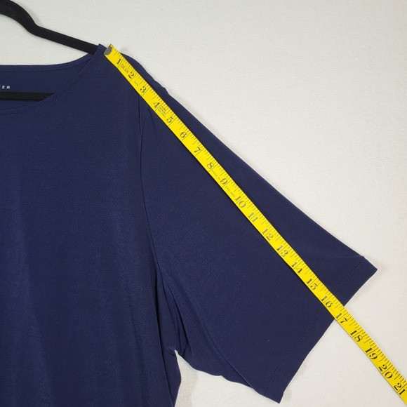 Susan Graver Modern Essentials Liquid Knit Bateau Neck Top 3X Navy Short Sleeve - Picture 10 of 10